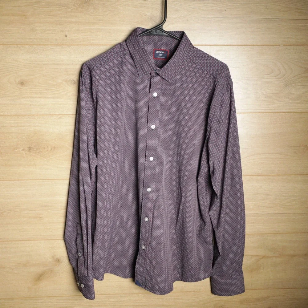 2x UNTUCKit Mens Large Slim Fit Button Down Long Sleeve Shirt Blue/Maroon - Picture 9 of 15